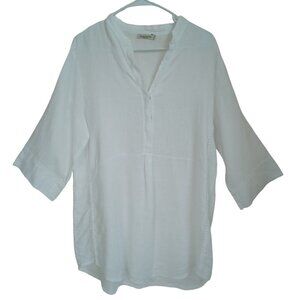 Laura Bianchi White Linen Tunic Blouse Long Sleeve V Neck Womens size Large